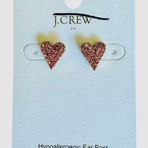 J. Crew Glittering Pink Heart Earrings